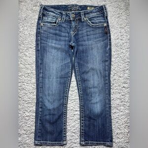 Silver Jeans Womens 27 Aiko Capri Big Stitch Low Rise Embroidered Pedal Pushers